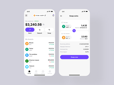 Crypto wallet mobile screens