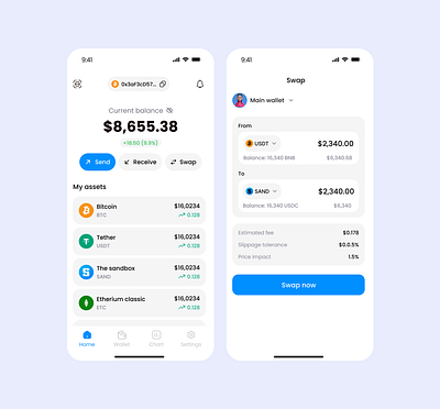 Crypto wallet mobile screens