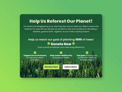 Daily UI #032 - Crowdfunding Campaign 032 crowdfunding crowdfunding campaign daily ui daily ui 032 design donate pop up reforestation trees ui ui design ux ux design