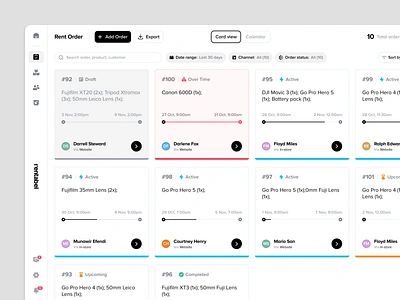 Rentable - Rental Order Card View in SaaS Rental Management card view company management order management product design product listing product management product rental rental rental agency rental agent rental business renting saas saas design sale ui uiux ux