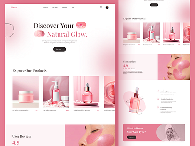 Ethereal - Skincare Website Landing Page branding glowy landingpage makeup minimal minimalist pink product skincare ui ux web website