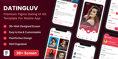 DATINGLUV - Premium Figma UI Kit for Dating App android app ui dating app dating app ui dating app ui kit dating love datinglove datingluv figma mobile app design mobile app ui ui ui kit viaviweb viaviwebtech web design website design