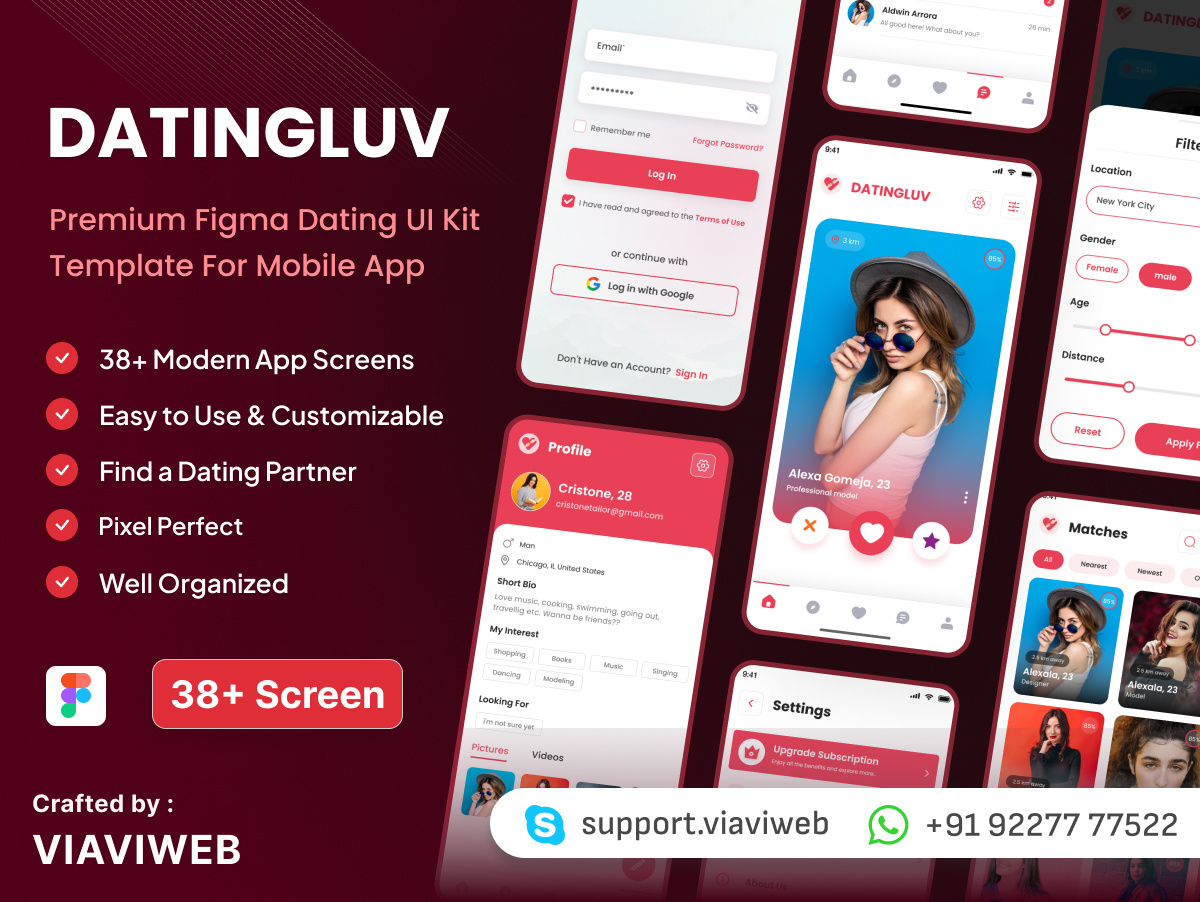 DATINGLUV - Premium Figma UI Kit for Dating App android app ui dating app dating app ui dating app ui kit dating love datinglove datingluv figma mobile app design mobile app ui ui ui kit viaviweb viaviwebtech web design website design
