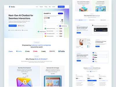 Birdie.AI - AI Chatbot Landing Page Design ai chatbot artificial intelligence chatbot figma image generation landing page saas ui design uiux website website builder