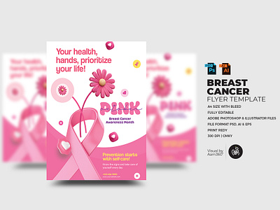 Breast Cancer Awareness Flyer Template aam360 aam3sixty ancer awareness seminar branding breast cancer awareness month cancer clinic cancer day cancer event cancer flyer concept design flyer template free flyer healthy breast illustration logo pink awareness pink ribbon ui women cancer