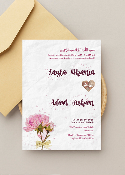 Elegant Rose Gold Muslim Wedding Invitation Card customizable canva invitation design islamic wedding card muslim template walimah