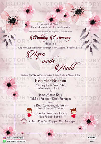 Nikah ceremony card in Floral design 2638 graphic design illustration invitation nikah photoshop