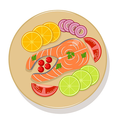 Vector design of smoked salmon with vegetables