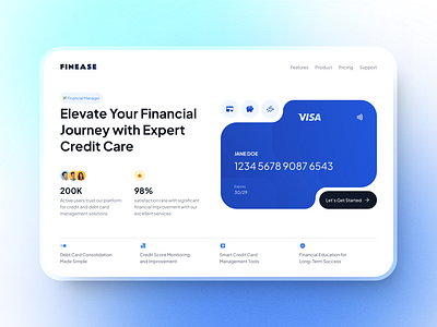 Landing Page - Debit & Credit Management bank banner blue cards clean credit debit design finance financial hero landing page minimalist money ui uiux ux website