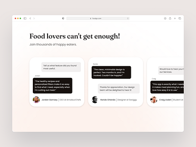 Testimonial design for food recipe app challenge daily dailyui design food foodlovers list manage orange recipe service testimony ui website