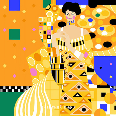 Golden Klimt Gustav artwork digital editorial illustration illustrator klimt guastav magazine master portrait vector vector art woman