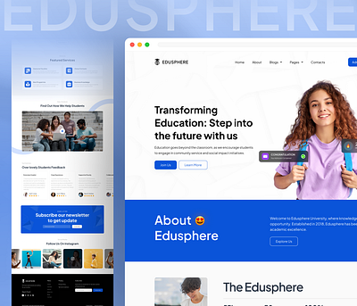 EduSphere Landing Page branding college course page e learning ed tech website graphic design homepage learn learning learning platform logo online education studying ui university website