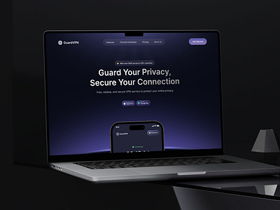 Guard VPN - Hero Section Design Landing Page dark landing dark ui darkmode figma framer hero hero section landing page landing page saas network privacy privacyprotection product design proxy saas product secure vpn vpn landing page webflow website