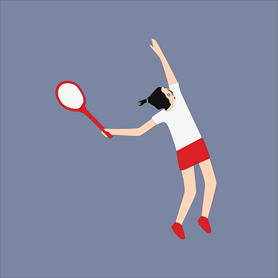 woman playing tennis byjumping symbol