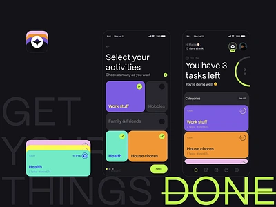 Gamified task management app app bento collaboration interface iwatch life goals mobile productive productivity saas task task list task manager tasks to do list to doist ui ux watch widget