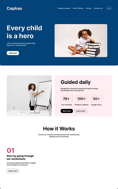 A landing page for child's education platform design designer landing page landing page design page design product design product designer typography uiux design