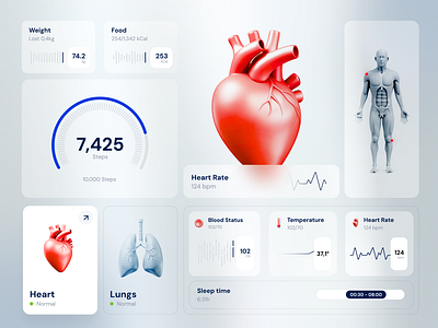 Health Tracker – Dashboard UI/UX Design 3d 3d design 3d heart dashboard experience design healtcare health app health dashboard health tracker healthcare app online medicine ui ux web app