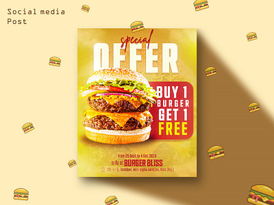 Social Media Post - Special Offer Post for Burger. burger post design dribbble graphic design illustration illustrator indesign photoshop social media social media post