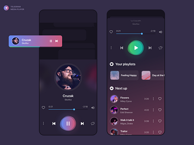 Telegram media player app branding design flat icon illustration logo typography ui ux