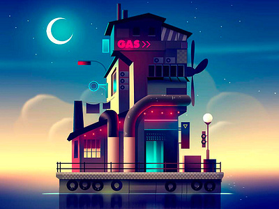 Last stop adventure city futur game gaming illustration island japan light neon ocean retro