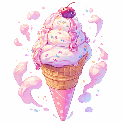 Ice Cream Cone cherry creamydessert cuteart deliciouscone dessert dreamysweets fantasydessert frozentreat graphicdesign icecream icecreamillustration icecreamlover illustration pinkicecream sprinkles sweettreat vectorart wafflecone whimsicalart