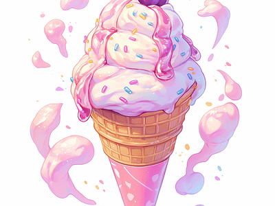 Ice Cream Cone cherry creamydessert cuteart deliciouscone dessert dreamysweets fantasydessert frozentreat graphicdesign icecream icecreamillustration icecreamlover illustration pinkicecream sprinkles sweettreat vectorart wafflecone whimsicalart