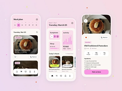 Weight Loss & Wellness App activity breakfast femtech food graphic design grocery loss meal plan mobile app pink ui ux weight women