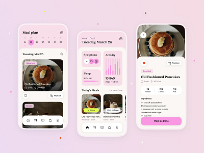 Weight Loss & Wellness App activity breakfast femtech food graphic design grocery loss meal plan mobile app pink ui ux weight women