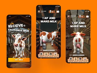 Web3 Crypto Game - Cow & Milk Igor Kim crypto crypto game cryptogame design game graphic design mobile tap tap2earn telegram ui web3