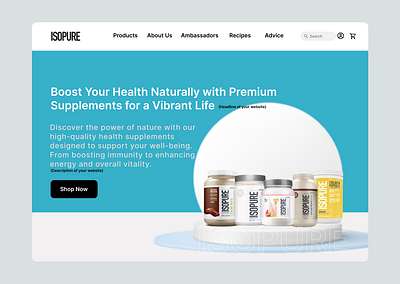 Health and supplements landing home page. health and fitness health landing page home page landing page supplement landing page ui design ui designer web designer website design