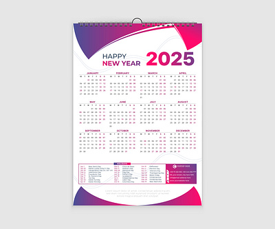 2025 Calendar, Calendar Design With Holiday, Wall Calendar 2025 2025 2025 calendar branding calendar calendar 2025 calendar design graphic design vector wall wall calendar календарь