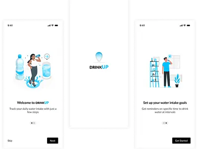 DrinkUP : A Water Drinking Reminder App 3d animation branding graphic design logo motion graphics ui