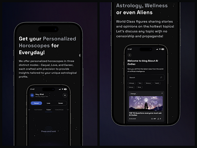 Promo landing page for the AI Zodiac mobile app ai ai app design horoscope mobile app ui uiux user interface ux web webdesign zodiac