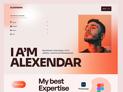 ALEXENDER - Portfolio Hero ui design ☄️ design header hero landing page minimal portfolio ui uiux user interface webdesign website