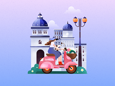 Traveling affinity designer architecture character cute cute illustration dog flat girl graphic design illustration old city traveling vector