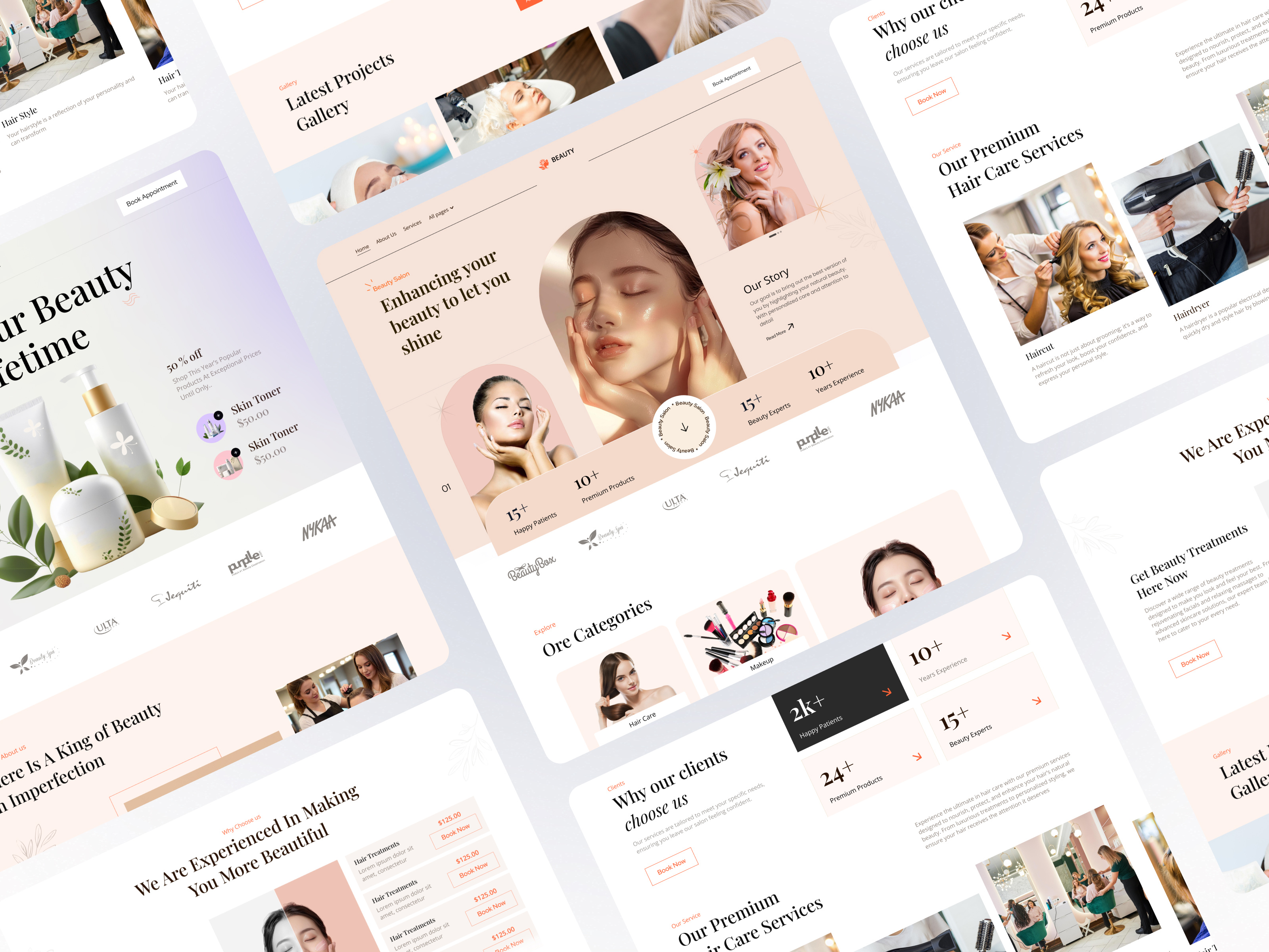 Beauty Salon Website appointment scheduling beauty salon beauty services cosmetics customer experience e commerce figma template hair and makeup landing pages madbrains online booking responsive design salon website ui design uiux user interface ux design web design