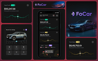 FoCar- Car Sales Management UI Kits automotive ui branding car management dark mode dashboard design data visualization data visualization design design concept minimal design minimalist dashboard mobile app design saas smart car management ui ui design ux design ux for automotive