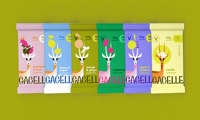 Gacelle's Flavorful Lineup branding food package fruit flavor graphic design illustration lettering logo logo design logotype package packaging protein bar typography vector