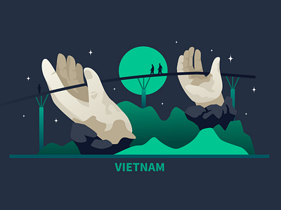 Vietnam - Flat Illustration ba na hills bridge design destination famous flat design illustration landmark sightseeing style tourism travel vector vietnam vietnamese