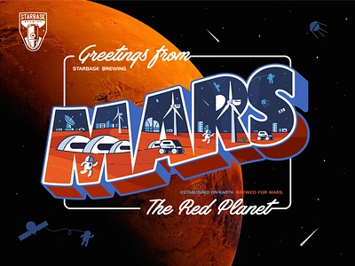 Greetings from MARS branding brewing craft beer design font greetings icon set illustration landscape letters logo mars nasa postcard red planet space space x travel typo vector