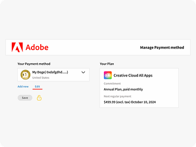 Adobe CC { Doge Billing } adobe adobe cc creative cloud design dribbble dribble figma product design ui uxui