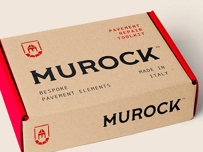 Murock Repair Toolkit Box box brand cardboard cement emblem logo modern packaging paper pavement repair retro rock shield tool toolkit