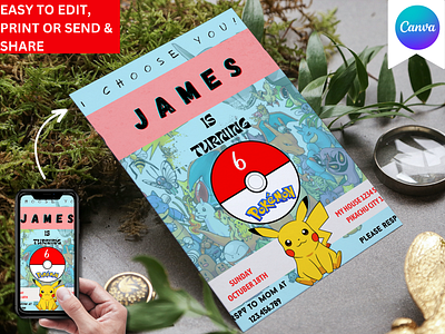 POKEMON BIRTHDAY INVITATION TEMPLATE 3d animation birthday birthday invitation template branding canva gift for him graphic design invitation invitation template logo motion graphics pikachu pokemon pokemon gift template ui