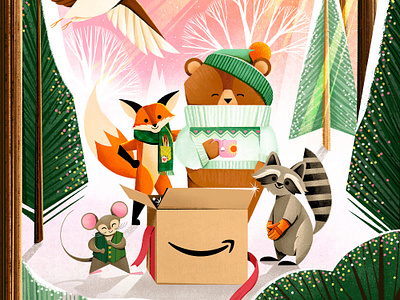 Amazon Toy Book Characters amazon bear characters childrens illustration forest fox holiday illustration kid lit mouse owl pine print raccoon woodland woods