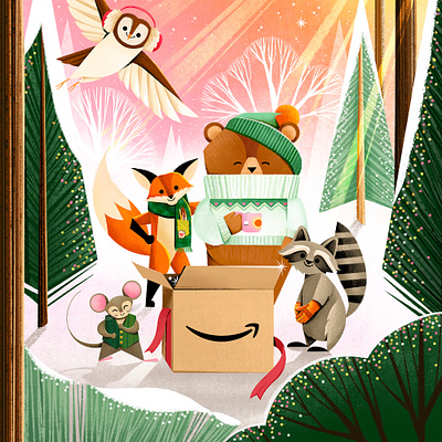 Amazon Toy Book Characters amazon bear characters childrens illustration forest fox holiday illustration kid lit mouse owl pine print raccoon woodland woods