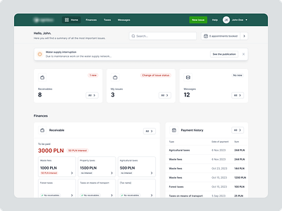 App for taxpayers - business and individual / Dashboard b2b b2c dashboard header issue payments payments history product design saas taxes taxpayer web app