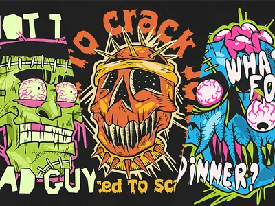 Classic Monster T-shirt Designs Bundle apparel design cartoon clothing design dracula halloween illustration t shirt design tees witch zombie