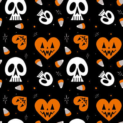 Halloween Pattern Skulls & Hearts black cute design fabric faces halloween haunted orange pattern pattern design pumpkin repeat repeat pattern skull spooky surface design textile wallpaper