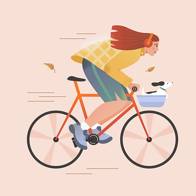 Fall ride 2d illustration autumn bike bycicle character design character illustration fall girl halloween pet riding season sport vector illustration woman