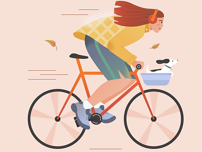 Fall ride 2d illustration autumn bike bycicle character design character illustration fall girl halloween pet riding season sport vector illustration woman